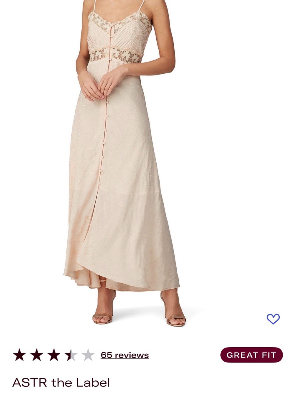 Astr Blush Lace-Trim Maxi Slip Dress with Button Front